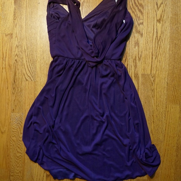 Plum bridesmaid dress with cowl back detail (knee length) - Picture 3 of 5